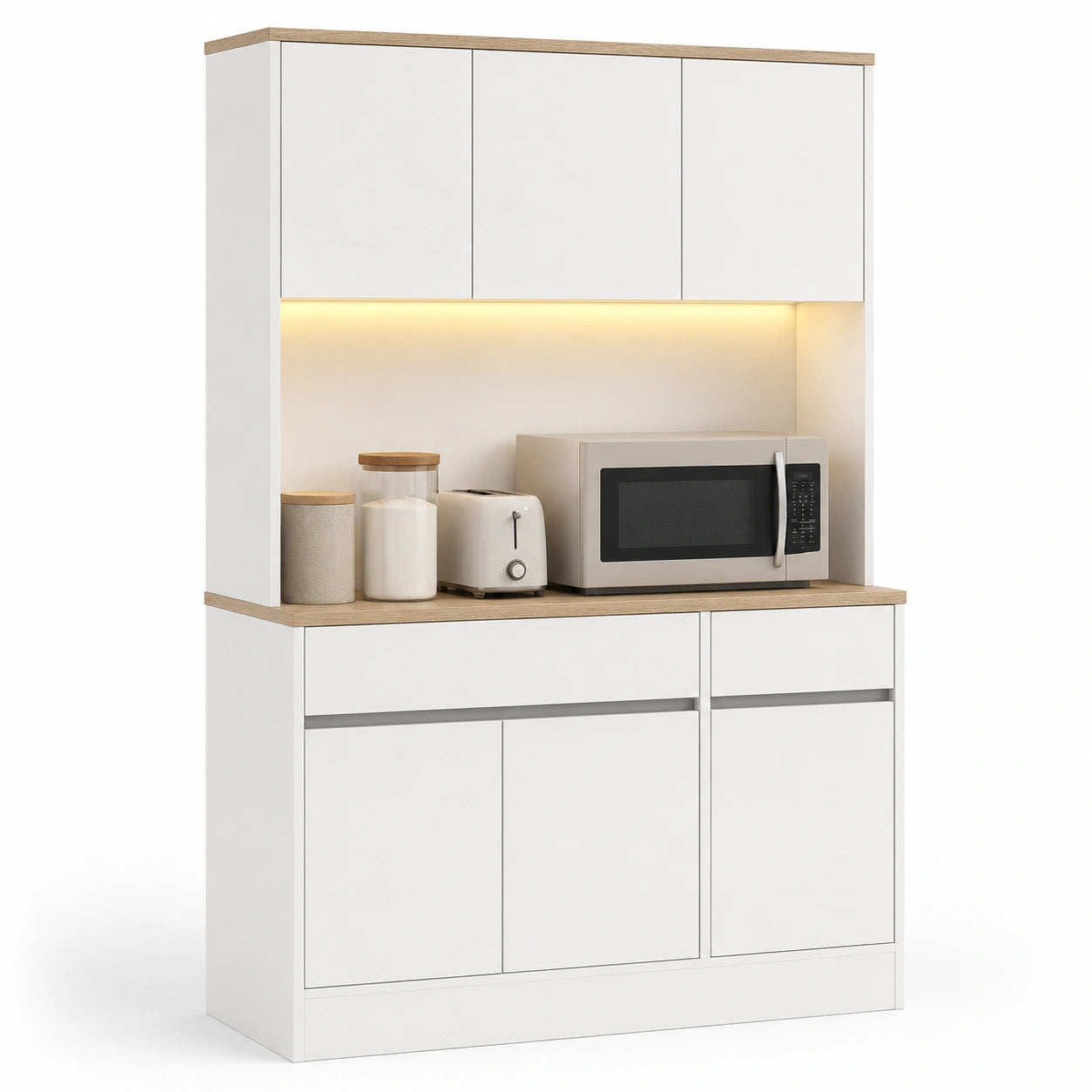 buffet-de-cuisine-avec-eclairage-led-rangement-avec-etageres-reglables-6-portes-et-2-tiroirs-blanc-et-bois-bmlhus5881xg